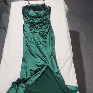 Emerald Sundae Deep Green Satin Maxi Dress